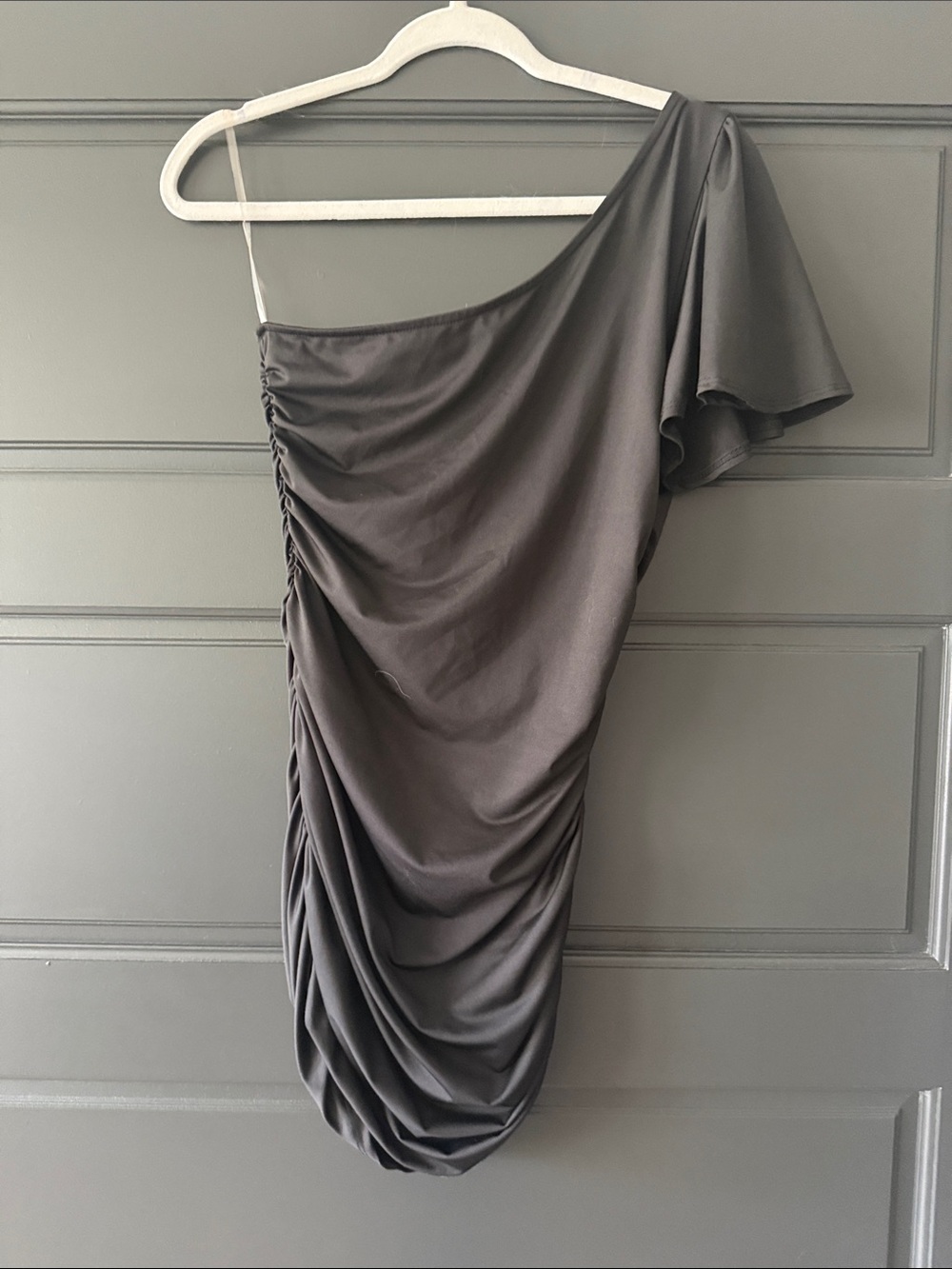 Blue Blush One-Shoulder Black Ruched Cocktail Dress
